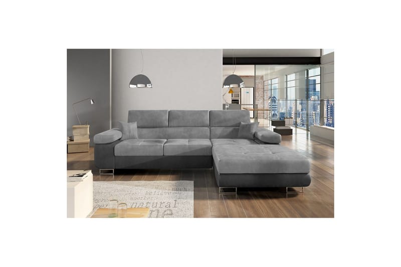 Kulmasohva Eltap Armando 289x85x203 cm - Monolith 84, Monolith 97, Vaaleanharmaa, Tummanharmaa, Oikea - Huonekalut - Sohva - Divaanisohva - 3 istuttava sohva divaanilla