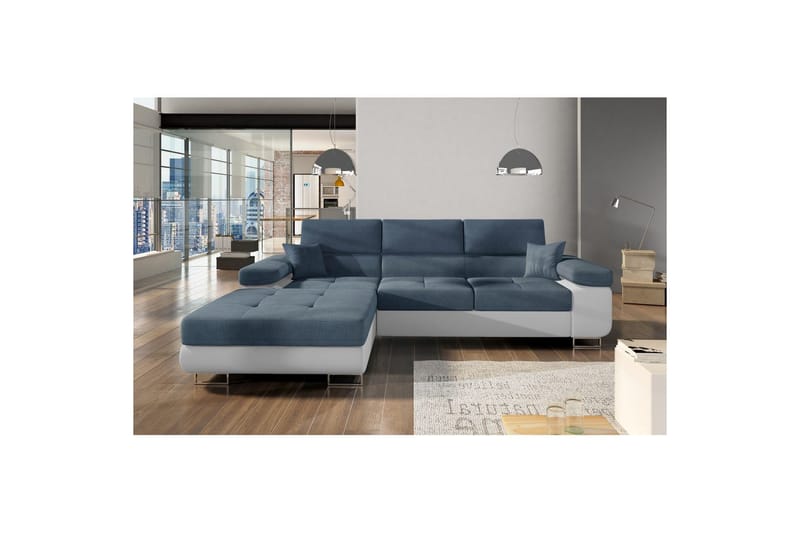 Kulmasohva Eltap Armando 289x85x203 cm - Omega 86, Pehmeä 17, Sininen, Valkoinen, Vasen - Huonekalut - Sohva - Divaanisohva - 3 istuttava sohva divaanilla