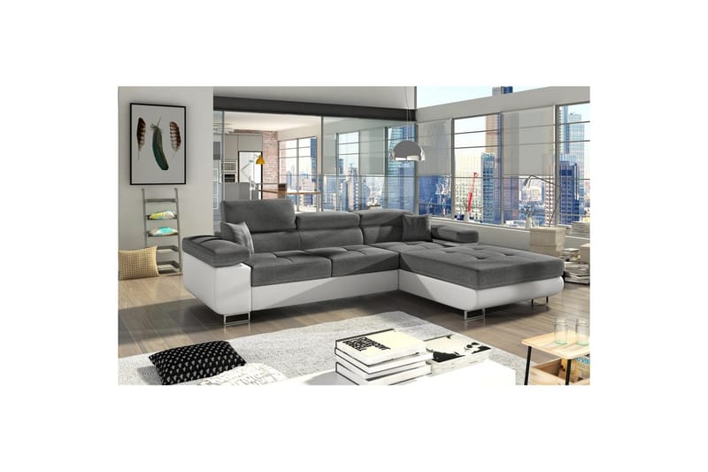 Kulmasohva Eltap Armando 289x85x203 cm - Sawana 05, Soft 17, Harmaa, Valkoinen, Oikea - Huonekalut - Sohva - Divaanisohva - 3 istuttava sohva divaanilla