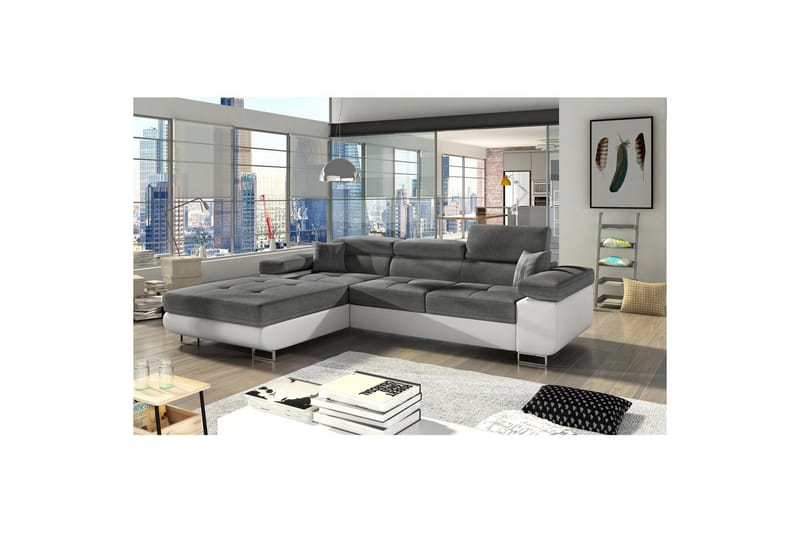 Kulmasohva Eltap Armando 289x85x203 cm - Sawana 05, Soft 17, Harmaa, Valkoinen, Vasen - Huonekalut - Sohva - Divaanisohva - 3 istuttava sohva divaanilla