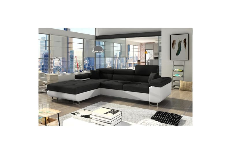 Kulmasohva Eltap Armando 289x85x203 cm - Sawana 14, Soft 17, Musta, Valkoinen, Vasen - Huonekalut - Sohva - Divaanisohva - 3 istuttava sohva divaanilla