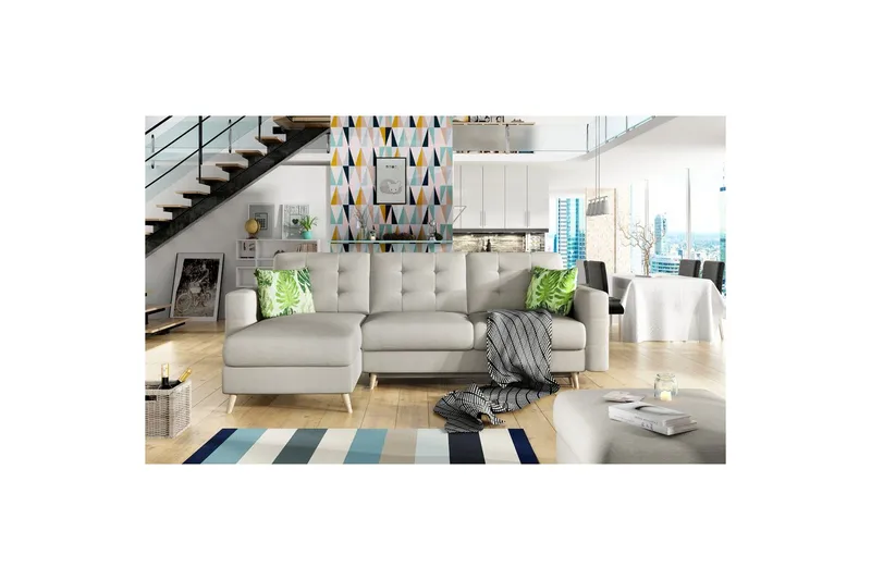 Kulmasohva Eltap Asgard L 248x93x162 cm - Päällinen 02, Viidakko 32, Vaaleanharmaa, Kuvio - Huonekalut - Sohva - Divaanisohva - 3 istuttava sohva divaanilla