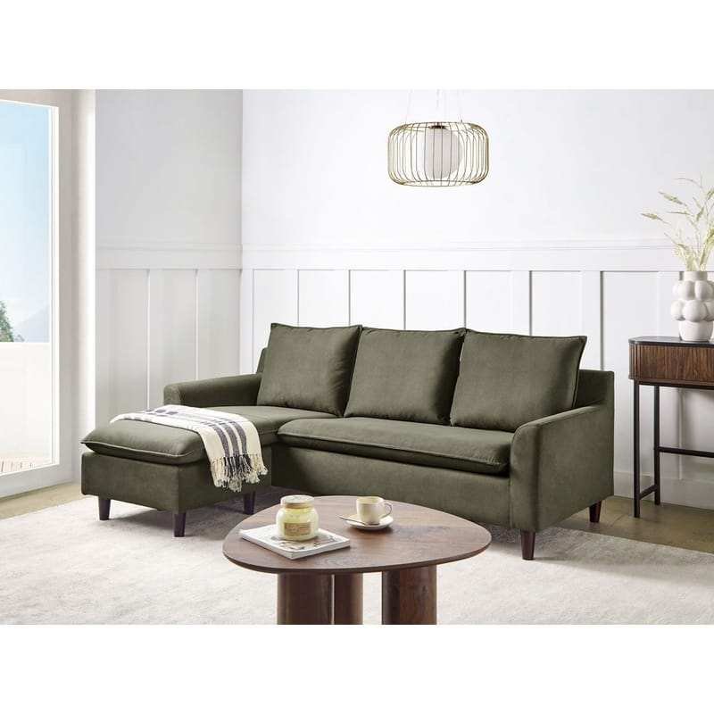 Kulmasohva Elvenes - Vihreä, tumma puu/Oikeakätinen - Huonekalut - Sohva - Kulmasohva - Kulmadivaanisohva