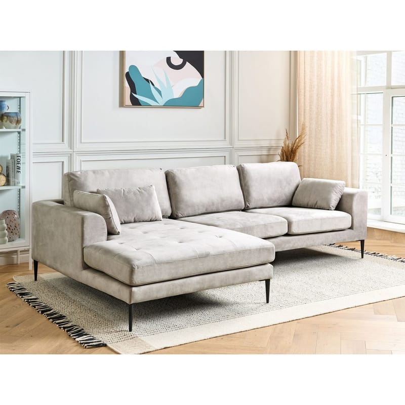 Kulmasohva Flam - Harmaa, musta/Oikeakätinen/Sametti - Huonekalut - Sohva - Kulmasohva - Kulmadivaanisohva