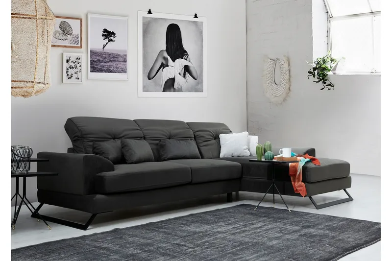 Kulmasohva Janavia Divaanilla Oikea - Musta - Huonekalut - Sohva - Divaanisohva