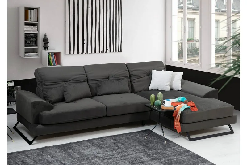 Kulmasohva Janavia Divaanilla Oikea - Musta - Huonekalut - Sohva - Divaanisohva