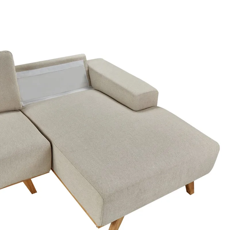 Kulmasohva Nora - Beige, vaalea puu/vasenkätinen - Huonekalut - Sohva - Kulmasohva - Kulmadivaanisohva