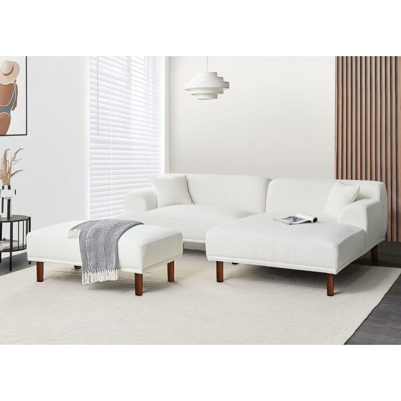 Kulmasohva rahilla Holt - Valkoinen, Ruskea/Bouclé - Huonekalut - Sohva - Kulmasohva - Kulmadivaanisohva