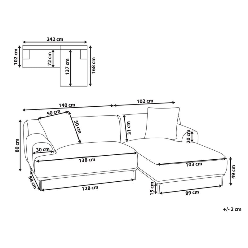 Kulmasohva Stenum - Valkoinen, messinki/vasenkätinen - Huonekalut - Sohva - Kulmasohva - Howard-kulmasohva