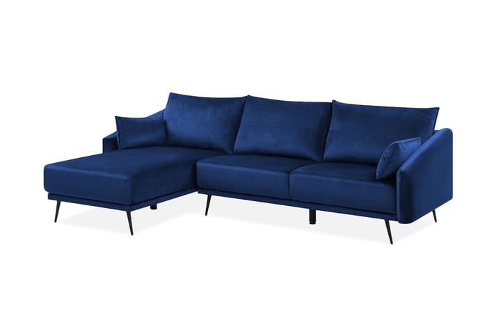 Kulmasohva Zaney Oikea LED-valaistuksella Sametti - Sininen - 3 istuttava sohva divaanilla - Divaanisohva - Samettisohva