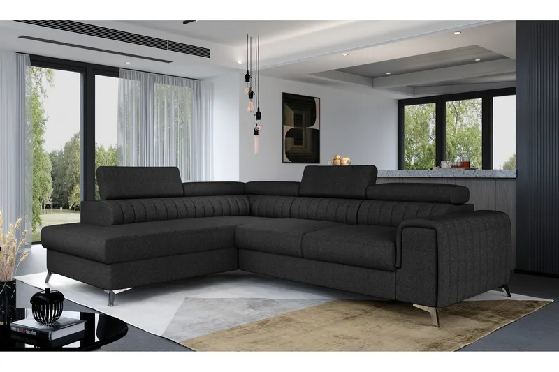 Laurece 4-istuttava vasenpuoleinen l-muotoinen vuodesohva 125x210 cm kangasta, Harmaa