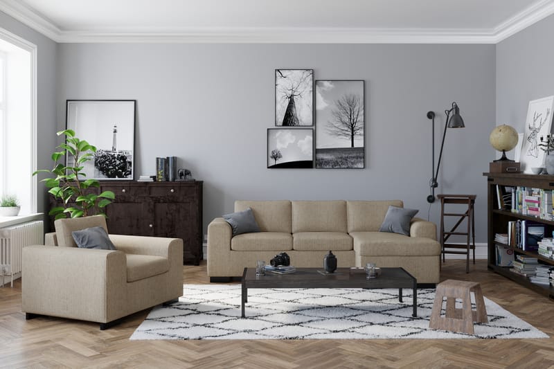 Link 3-istuttava Käännettävä L-muotoinen Divaanisohva Kankaalla - Beige - Huonekalut - Sohva - Divaanisohva - 3 istuttava sohva divaanilla