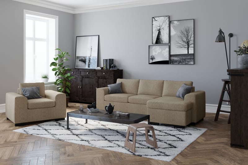 Link 3-istuttava Käännettävä L-muotoinen Divaanisohva Kankaalla - Beige - Huonekalut - Sohva - Divaanisohva - 3 istuttava sohva divaanilla