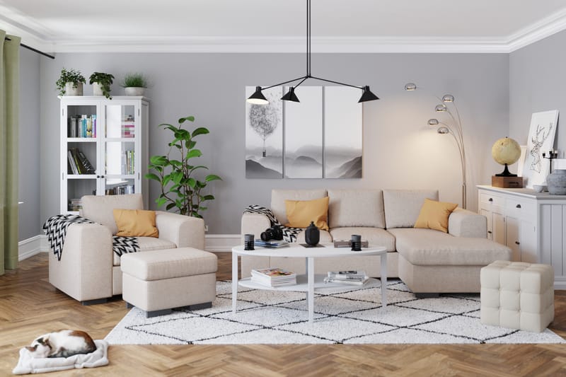 Link 3-istuttava Käännettävä L-muotoinen Divaanisohva Kankaasta - Beige - Huonekalut - Sohva - Divaanisohva - 3 istuttava sohva divaanilla
