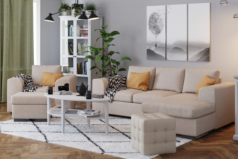 Link 3-istuttava Käännettävä L-muotoinen Divaanisohva Kankaasta - Beige - Huonekalut - Sohva - Divaanisohva - 3 istuttava sohva divaanilla
