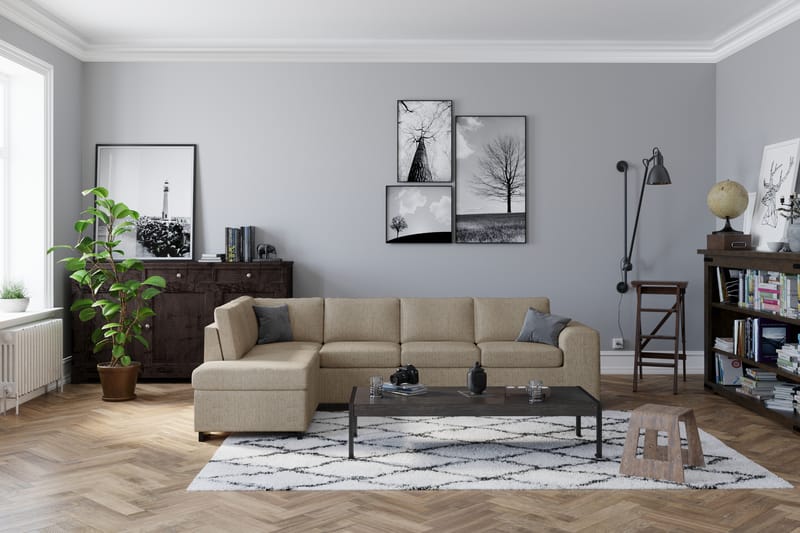 Link 4-istuttava Oikeakätinen L-muotoinen Large Divaanisohva Kankaasta - Beige - Huonekalut - Sohva - Divaanisohva