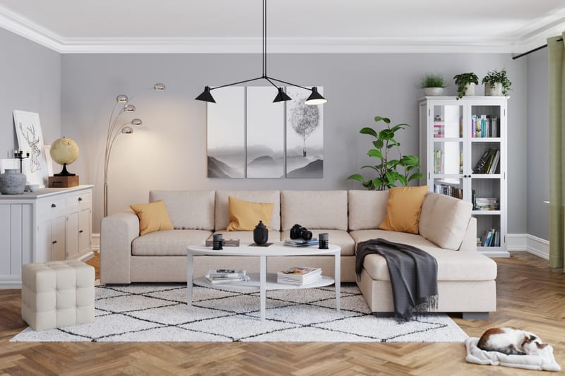 Link 4-istuttava Oikeakätinen L-muotoinen Large Divaanisohva Kankaasta - Beige - Huonekalut - Sohva - Divaanisohva