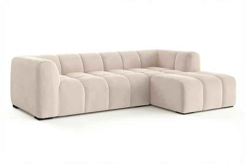 Marlow 3-paikkainen L-mallinen Bubblig Divaanisohva Oikea Lepolaiturilla Kankaasta - Beige - Huonekalut - Sohva - Divaanisohva - 3 istuttava sohva divaanilla