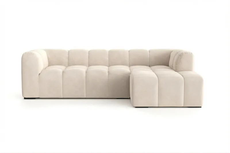 Marlow 3-paikkainen L-mallinen Bubblig Divaanisohva Oikea Lepolaiturilla Kankaasta, Beige