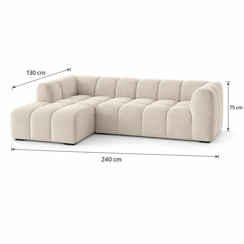 Marlow 3-paikkainen L-mallinen Bubblig Divaanisohva Vasen Divaanilla Kankaasta - Beige - Huonekalut - Sohva - Divaanisohva - 3 istuttava sohva divaanilla
