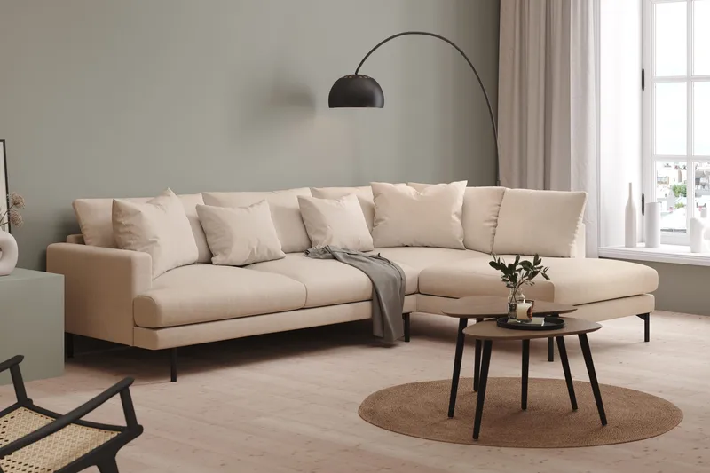 Menard 4-istuttava Oikeakätinen Syvä L-muotoinen Divaanisohva Kankaasta - Beige - Huonekalut - Sohva - Divaanisohva