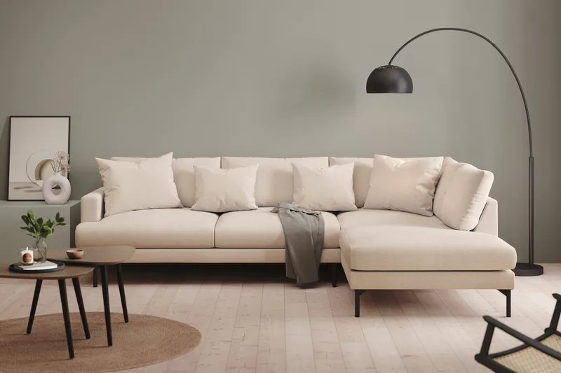 Menard 4-istuttava Oikeakätinen Syvä L-muotoinen Divaanisohva Kankaasta - Beige - Huonekalut - Sohva - Divaanisohva