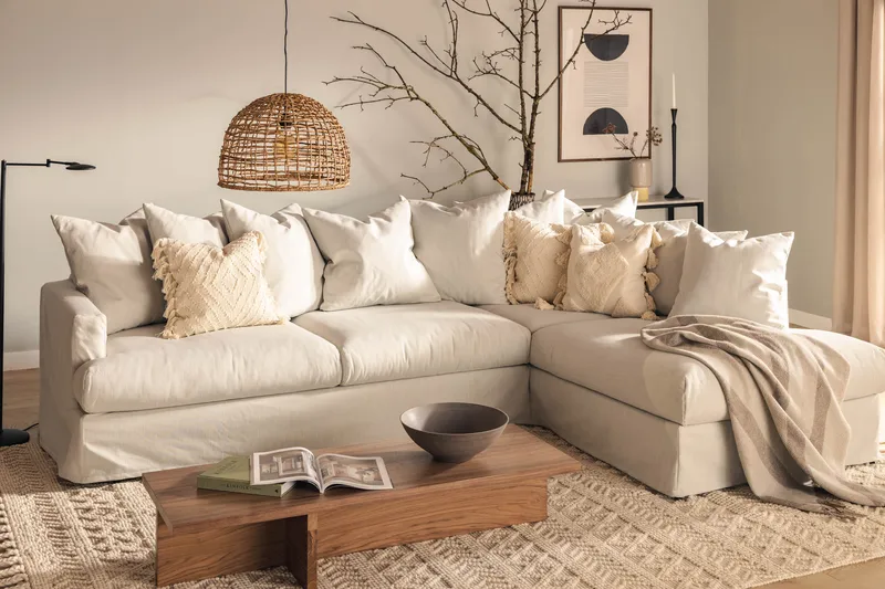 Menard 4-istuttava Oikeakätinen Syvä L-muotoinen Divaanisohva Kankaasta - Vaaleanharmaa - Huonekalut - Sohva - Divaanisohva