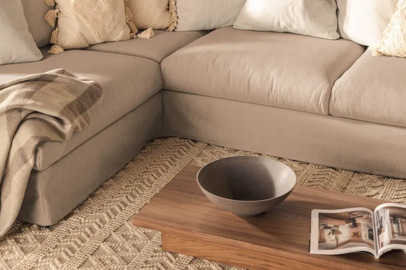 Menard 4-istuttava Vasenkätinen Syvä L-muotoinen Divaanisohva Kankaasta - Beige - Huonekalut - Sohva - Divaanisohva