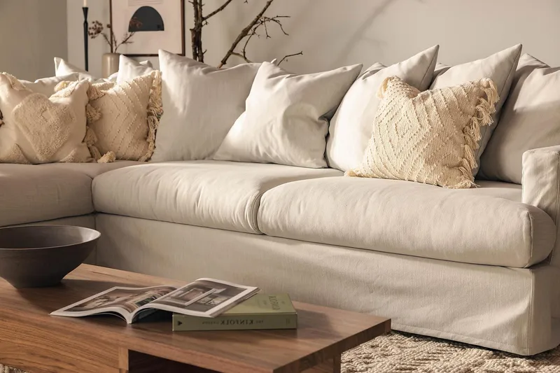 Menard 4-istuttava Vasenkätinen Syvä L-muotoinen Divaanisohva Kankaasta - Vaaleanharmaa - Huonekalut - Sohva - Divaanisohva