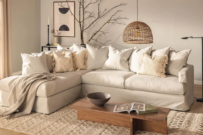 Menard 4-istuttava Vasenkätinen Syvä L-muotoinen Divaanisohva Kankaasta - Vaaleanharmaa - Huonekalut - Sohva - Divaanisohva