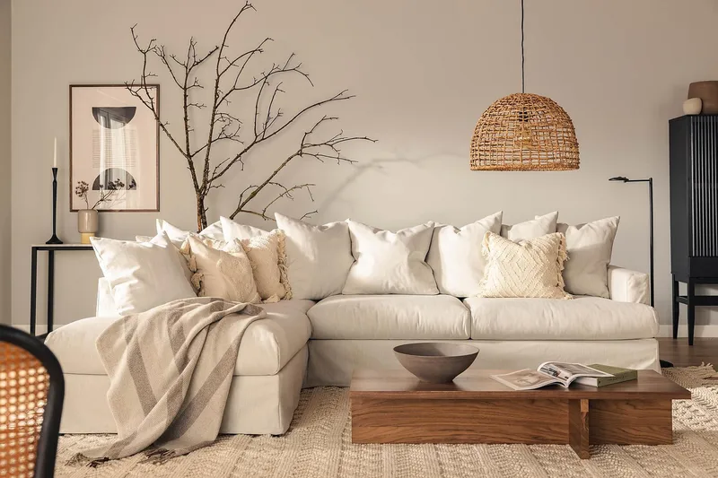 Menard 4-istuttava Vasenkätinen Syvä L-muotoinen Divaanisohva Kankaasta - Vaaleanharmaa - Huonekalut - Sohva - Divaanisohva