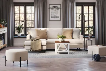 Menard Compact 3-istuttava Vasenkätinen L-muotoinen Divaanisohva Kankaasta - Beige - Huonekalut - Sohva - Divaanisohva - 3 istuttava sohva divaanilla