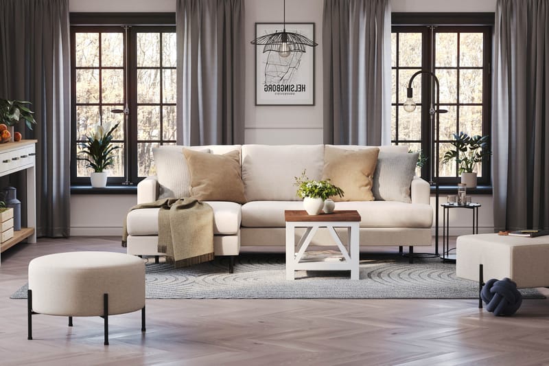 Menard Compact 3-istuttava Vasenkätinen L-muotoinen Divaanisohva Kankaasta - Beige - Huonekalut - Sohva - Divaanisohva - 3 istuttava sohva divaanilla