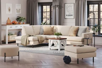 Menard Compact 4-istuttava Vasenkätinen L-muotoinen Divaanisohva Kankaasta - Beige - Huonekalut - Sohva - Divaanisohva - 4 istuttava sohva divaanilla