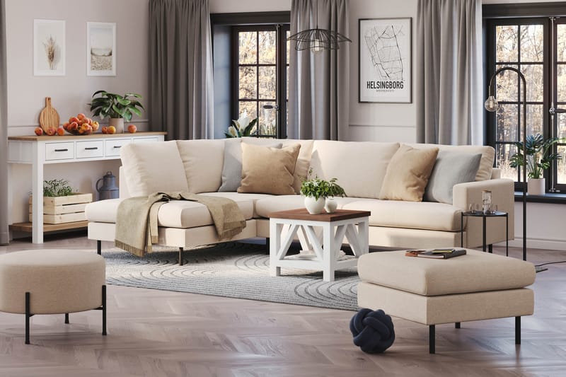 Menard Compact 4-istuttava Vasenkätinen L-muotoinen Divaanisohva Kankaasta - Beige - Huonekalut - Sohva - Divaanisohva - 4 istuttava sohva divaanilla