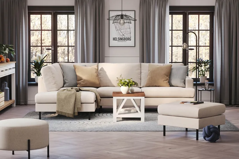 Menard Compact 4-istuttava Vasenkätinen L-muotoinen Divaanisohva Kankaasta - Beige - Huonekalut - Sohva - Divaanisohva - 4 istuttava sohva divaanilla