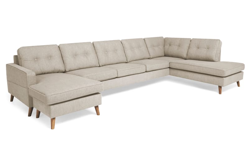 Monroe 6-istuttava Oikeakätinen U-muotoinen Large Sohva Divaanilla ja Divaaniosalla Kankaasta - Beige - Huonekalut - Sohva - Divaanisohva