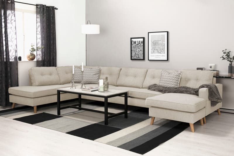 Monroe 6-istuttava Vasenkätinen U-muotoinen Large Sohva Divaanilla ja Divaaniosalla Kankaasta - Beige - Huonekalut - Sohva - Divaanisohva