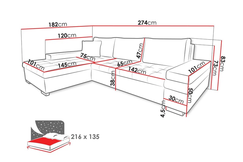 Naoma Sohva Divaanilla 3-ist. - Valkoinen/Vaaleanharmaa - Huonekalut - Sohva - Divaanisohva - 3 istuttava sohva divaanilla