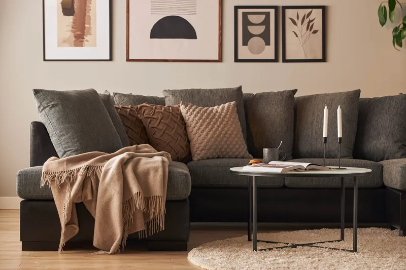 Ocean 4-istuttava Vasenkätinen U-muotoinen Sohva Divaanilla ja Divaaniosalla Keinonahkasta/Kankaasta - Harmaa / Musta - Huonekalut - Sohva - Divaanisohva