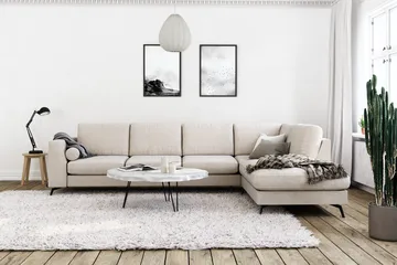 Ocean Lyx 4-istuttava Oikeakätinen L-muotoinen Divaanisohva Kankaalla - Beige - Huonekalut - Sohva - Divaanisohva