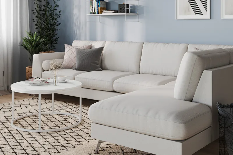 Ocean Lyx 4-istuttava Oikeakätinen L-muotoinen Divaanisohva Kankaalla - Vaaleanharmaa - Huonekalut - Sohva - Divaanisohva - 4 istuttava sohva divaanilla