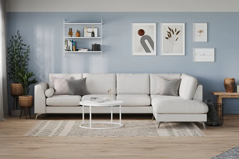 Ocean Lyx 4-istuttava Oikeakätinen L-muotoinen Divaanisohva Kankaalla - Vaaleanharmaa - Huonekalut - Sohva - Divaanisohva - 4 istuttava sohva divaanilla