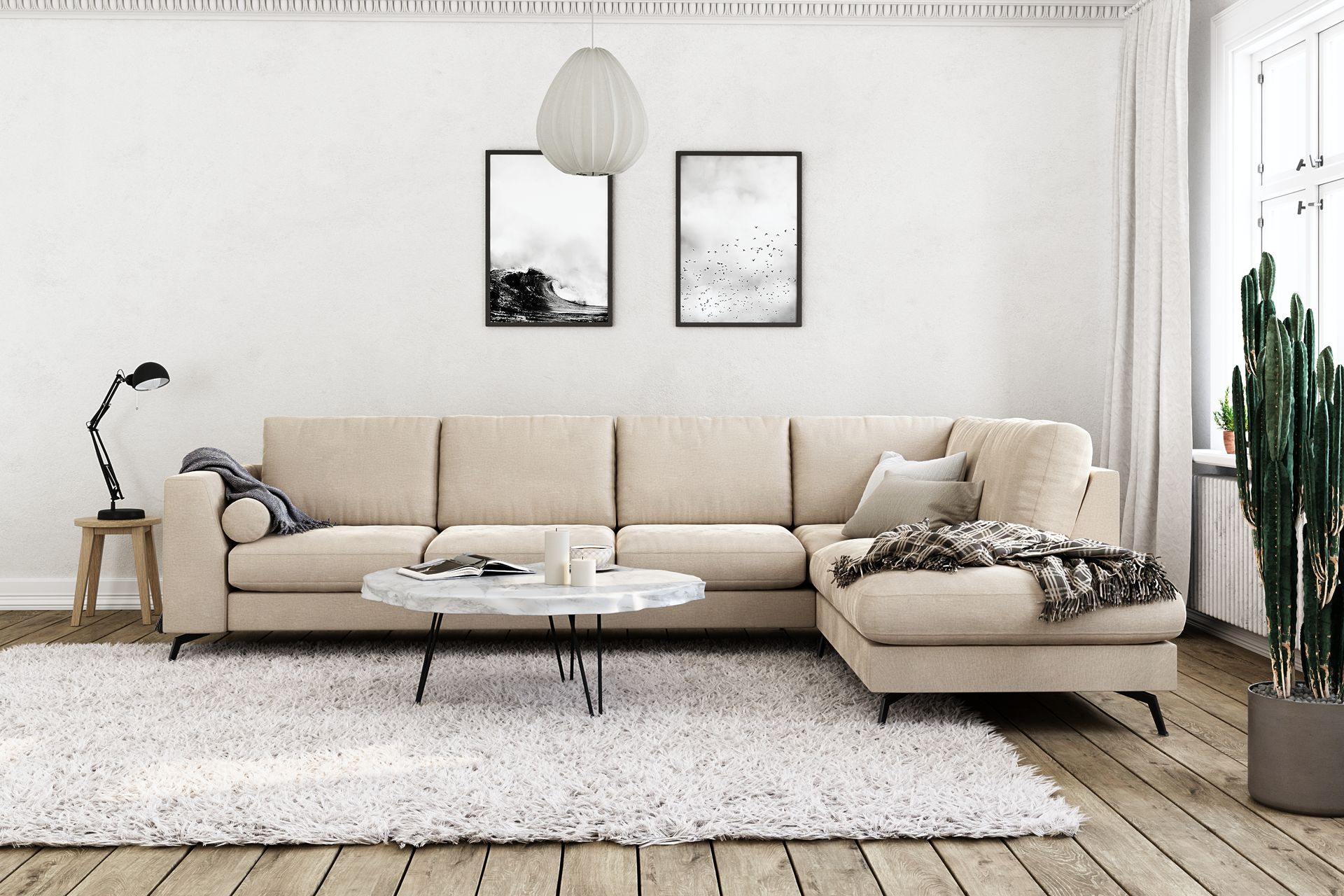 Ocean Lyx 4-istuttava Oikeakätinen L-muotoinen Divaanisohva Sametilla - Beige - Huonekalut - Sohva - Divaanisohva