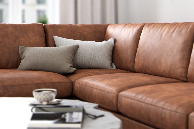 Ocean Lyx 4-istuttava Vasenkätinen L-muotoinen Divaanisohva Keinonahkalla - Ruskea - Huonekalut - Sohva - Divaanisohva - 4 istuttava sohva divaanilla