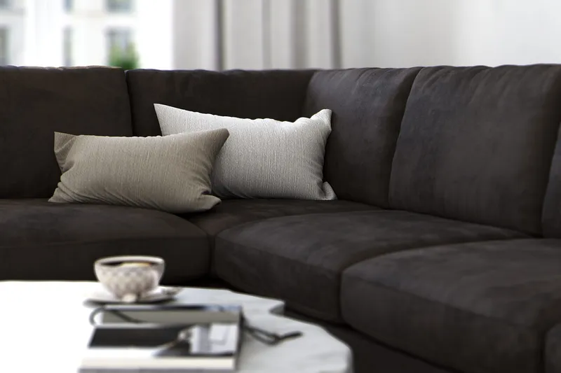 Ocean Lyx 4-istuttava Vasenkätinen L-muotoinen Divaanisohva Sametilla - Tummanharmaa - Huonekalut - Sohva - Divaanisohva - 4 istuttava sohva divaanilla