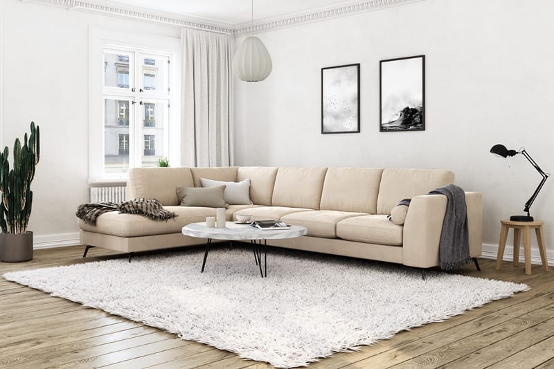 Ocean Lyx 4-istuttava Vasenkätinen L-muotoinen Sänkysohva Sametista - Beige - Huonekalut - Sohva - Divaanisohva