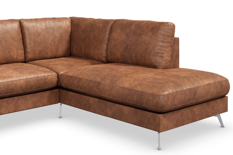 Ocean Lyx 5-istuttava Oikeakätinen L-muotoinen Divaanisohva Keinonahkalla - Ruskea - Huonekalut - Sohva - Divaanisohva - 4 istuttava sohva divaanilla