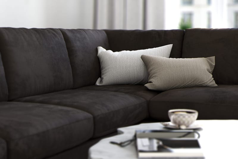 Ocean Lyx 5-istuttava Oikeakätinen L-muotoinen Divaanisohva Sametilla - Tummanharmaa - Huonekalut - Sohva - Divaanisohva - 4 istuttava sohva divaanilla