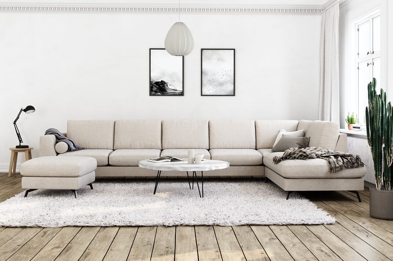 Ocean Lyx 6-istuttava Oikeakätinen U-muotoinen Sohva Divaanilla ja Divaanituolilla + Rahi Kankaalla - Beige - Huonekalut - Sohva - Divaanisohva